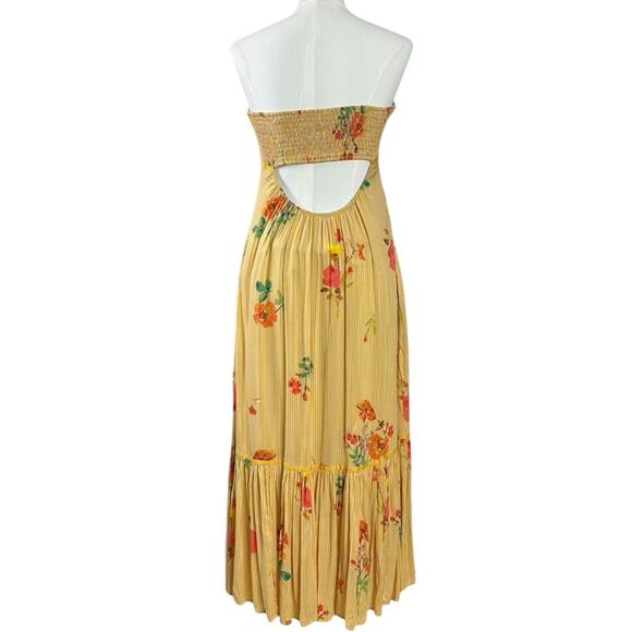 Free People Bohemian Rosie Posie Strapless Midi Dress Yellow Floral Size Large - Picture 8 of 11